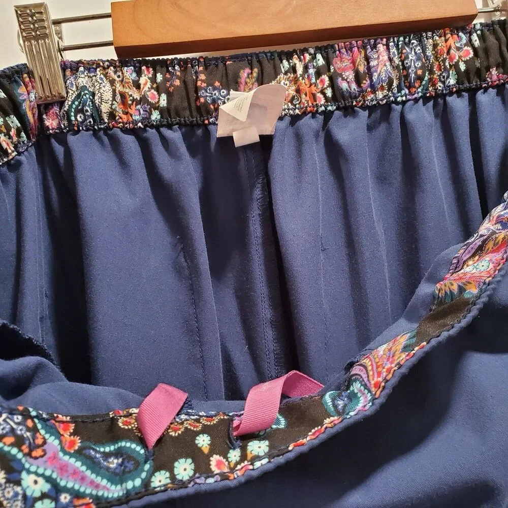 Vera Bradley Navy Blue Size 3XL Scrub Pants Floral Trim Drawstring Medical Women